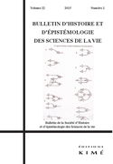Bulletin d'histoire et d'épistémologie des sciences de la vie, v. 22, no 01